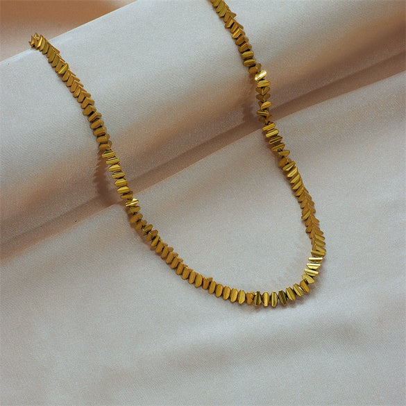 Wholesale Jewelry Retro Simple Geometric Three Dimensional Triangle Titanium Steel Beaded Woven Handmade Necklace