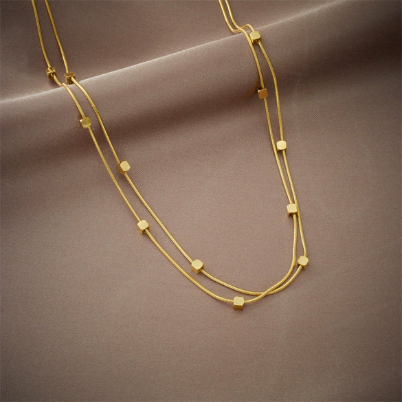 Wholesale Jewelry Retro Simple Geometric Titanium Steel Double Layer Necklace With Electroplating