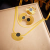 Wholesale Jewelry Retro Simple Stainless Steel Snake Bone Chain Multilayer Fan Pendant Earrings Ring Bracelet Set Gold Plated Electroplating Women's