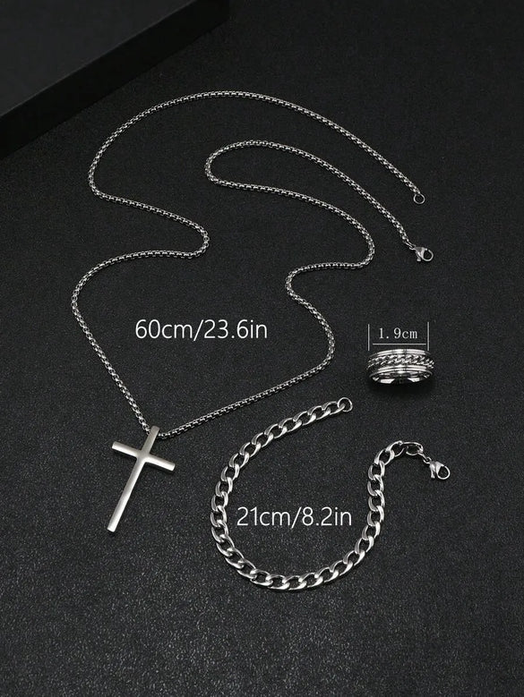 Wholesale Jewelry Retro Simple Style Cross 304 Stainless Steel Gold Plated Jewelry Set