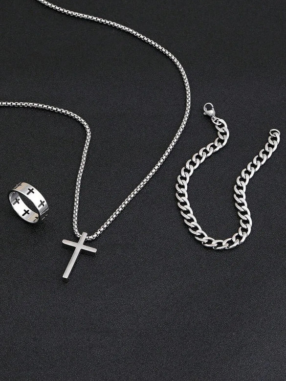Wholesale Jewelry Retro Simple Style Cross 304 Stainless Steel Gold Plated Jewelry Set