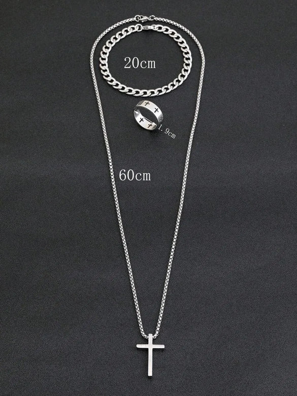 Wholesale Jewelry Retro Simple Style Cross 304 Stainless Steel Gold Plated Jewelry Set