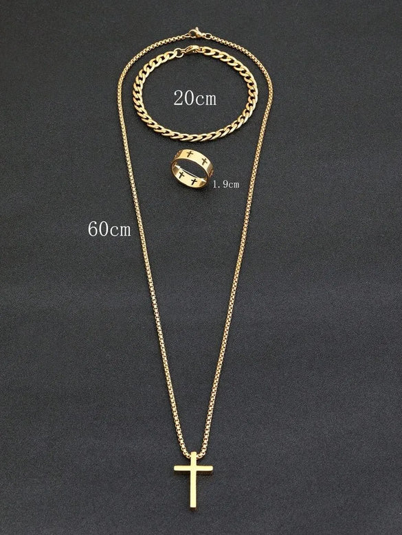 Wholesale Jewelry Retro Simple Style Cross 304 Stainless Steel Gold Plated Jewelry Set