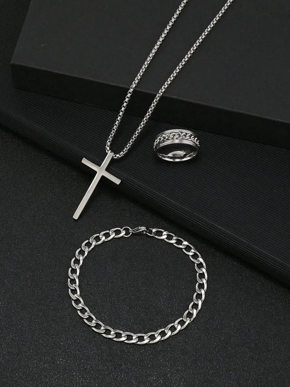 Wholesale Jewelry Retro Simple Style Cross 304 Stainless Steel Gold Plated Jewelry Set
