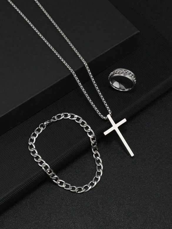 Wholesale Jewelry Retro Simple Style Cross 304 Stainless Steel Gold Plated Jewelry Set