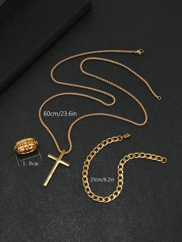 Wholesale Jewelry Retro Simple Style Cross 304 Stainless Steel Gold Plated Jewelry Set