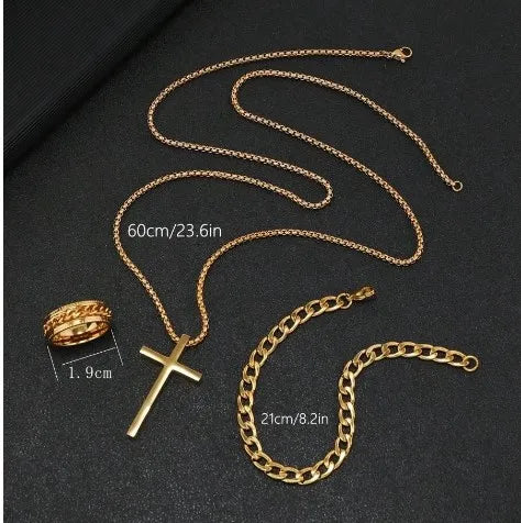 Wholesale Jewelry Retro Simple Style Cross 304 Stainless Steel Gold Plated Jewelry Set