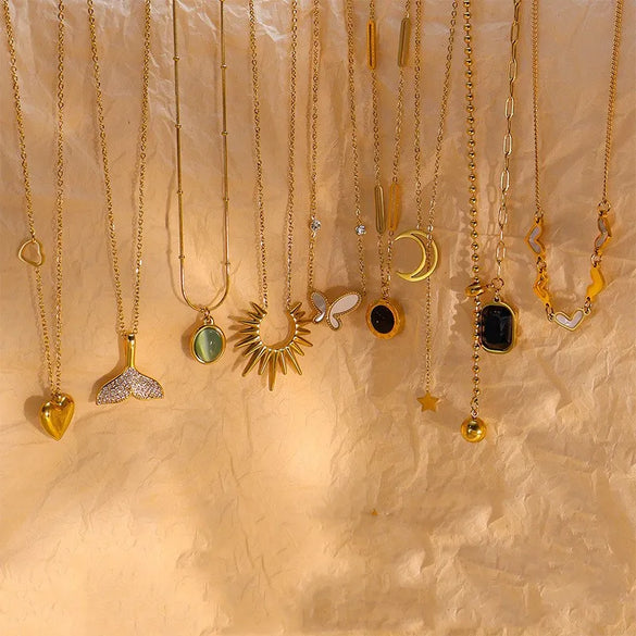 Wholesale Jewelry Retro Simple Style Geometric 304 Stainless Steel Shell Zircon 18K Gold Plated Inlay Pendant Necklace