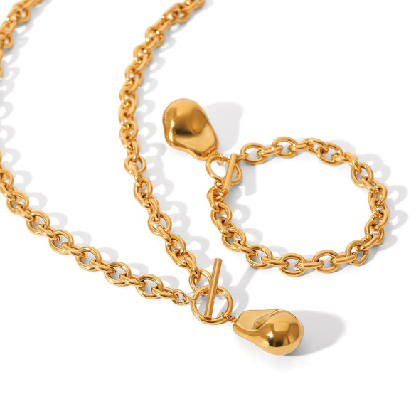 Wholesale Jewelry Retro Stainless Steel Geometric Asymmetrical Buckle Pendant Necklace Goldplated Vacuum Plating For Women