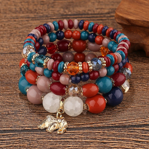 Wholesale Jewelry Retro Style Alloy Elephant Pendant Crystal Bracelet Electroplated