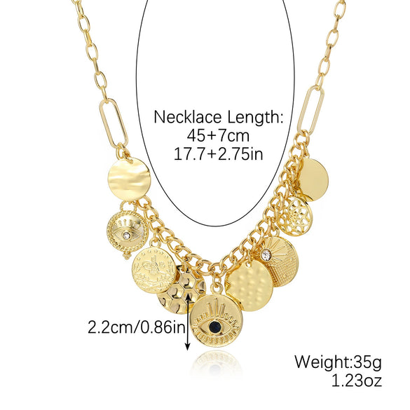 Wholesale Jewelry Retro Style Alloy Geometric Ancient Coin Multipendant Devil's Eye Necklace With Electroplating