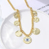 Wholesale Jewelry Retro Style Alloy Geometric Ancient Coin Multipendant Devil's Eye Necklace With Electroplating