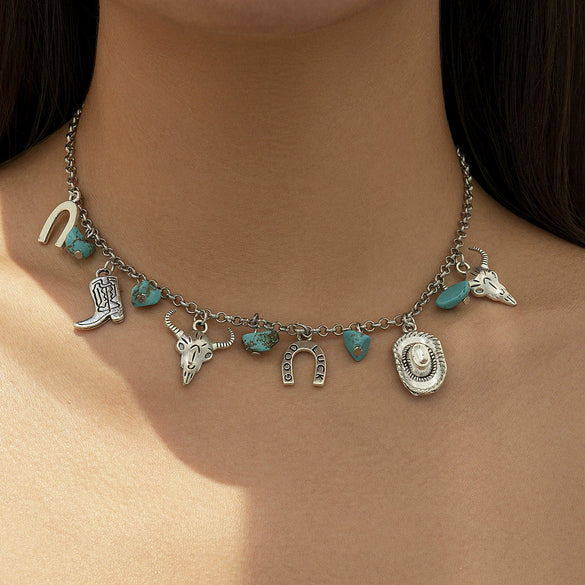 Wholesale Jewelry Retro Style Alloy Geometric Cow Head Clavicle Necklace For Women With Electroplating Treatment