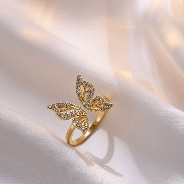 Wholesale Jewelry Retro Style Butterfly Copper Diamond Ring For Women