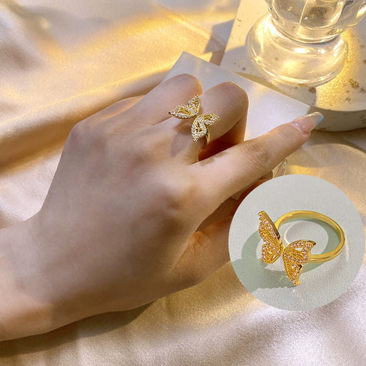 Wholesale Jewelry Retro Style Butterfly Copper Diamond Ring For Women