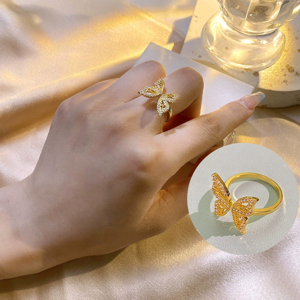 Wholesale Jewelry Retro Style Butterfly Copper Diamond Ring For Women