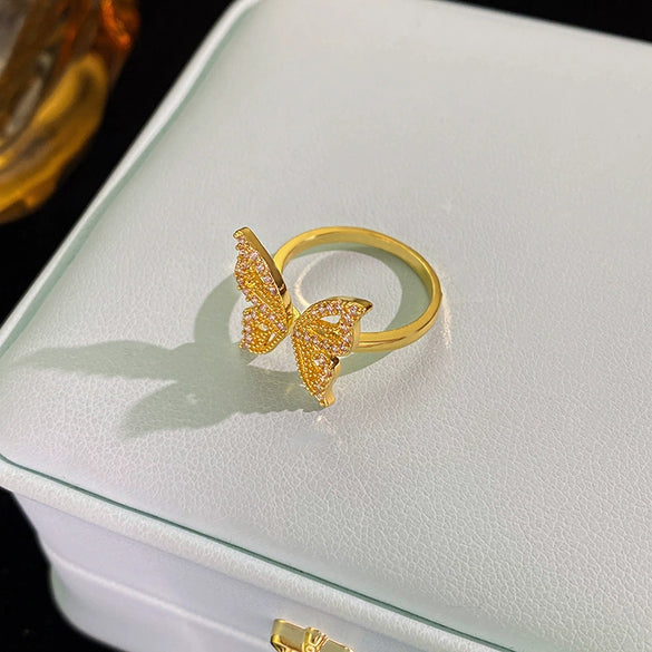 Wholesale Jewelry Retro Style Butterfly Copper Diamond Ring For Women