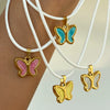 Wholesale Jewelry Retro Style Butterfly Pendant Necklace Titanium Steel Geometric Dripping Oil Real Gold Plating