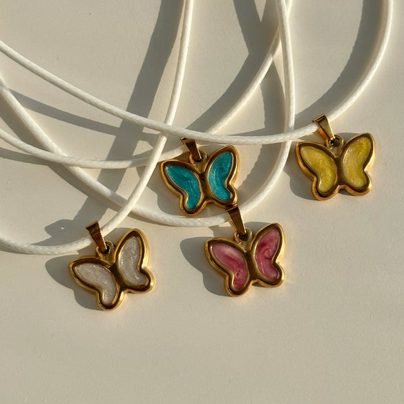 Wholesale Jewelry Retro Style Butterfly Pendant Necklace Titanium Steel Geometric Dripping Oil Real Gold Plating