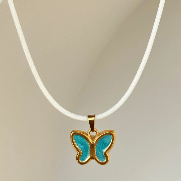 Wholesale Jewelry Retro Style Butterfly Pendant Necklace Titanium Steel Geometric Dripping Oil Real Gold Plating