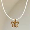 Wholesale Jewelry Retro Style Butterfly Pendant Necklace Titanium Steel Geometric Dripping Oil Real Gold Plating