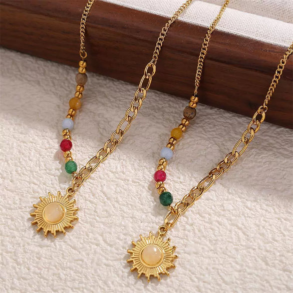 Wholesale Jewelry Retro Style Cat's Eye Natural Stone Pendant 316L Stainless Steel Electroplating Ladies Jewelry