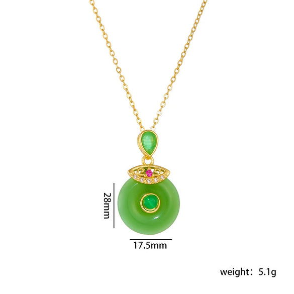 Wholesale Jewelry Retro Style Copper Electroplated Ochain Mixed Gem Inlay Safety Lock Clover Pendant Clavicle Chain For Women