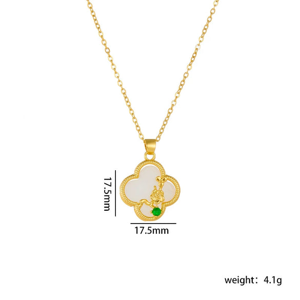 Wholesale Jewelry Retro Style Copper Electroplated Ochain Mixed Gem Inlay Safety Lock Clover Pendant Clavicle Chain For Women