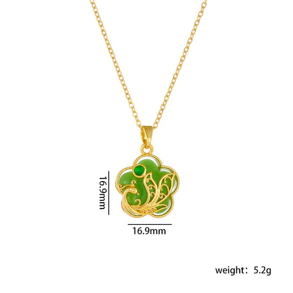 Wholesale Jewelry Retro Style Copper Electroplated Ochain Mixed Gem Inlay Safety Lock Clover Pendant Clavicle Chain For Women