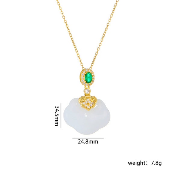 Wholesale Jewelry Retro Style Copper Electroplated Ochain Mixed Gem Inlay Safety Lock Clover Pendant Clavicle Chain For Women