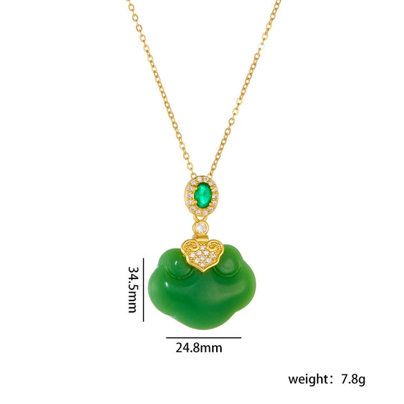 Wholesale Jewelry Retro Style Copper Electroplated Ochain Mixed Gem Inlay Safety Lock Clover Pendant Clavicle Chain For Women