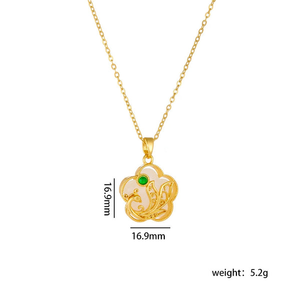 Wholesale Jewelry Retro Style Copper Electroplated Ochain Mixed Gem Inlay Safety Lock Clover Pendant Clavicle Chain For Women