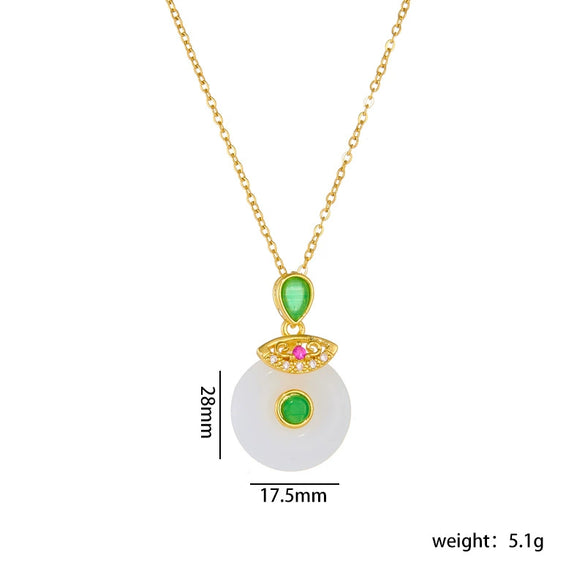 Wholesale Jewelry Retro Style Copper Electroplated Ochain Mixed Gem Inlay Safety Lock Clover Pendant Clavicle Chain For Women