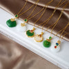 Wholesale Jewelry Retro Style Copper Electroplated Ochain Mixed Gem Inlay Safety Lock Clover Pendant Clavicle Chain For Women