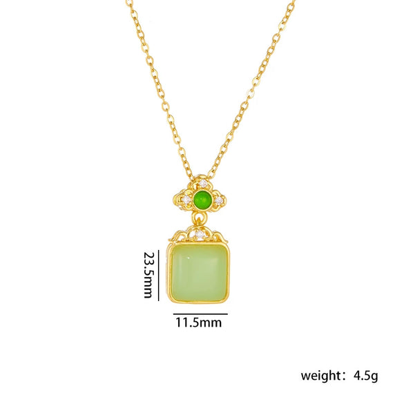 Wholesale Jewelry Retro Style Copper Electroplated Ochain Mixed Gem Inlay Safety Lock Clover Pendant Clavicle Chain For Women