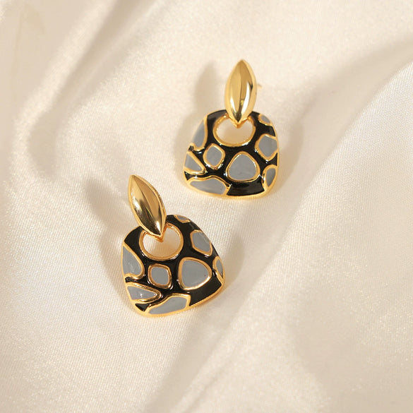 Wholesale Jewelry Retro Style Copper Geometric Dripping Oil Leopard Print Earrings For Women