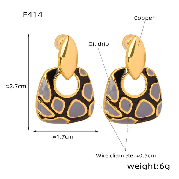 Wholesale Jewelry Retro Style Copper Geometric Dripping Oil Leopard Print Earrings For Women