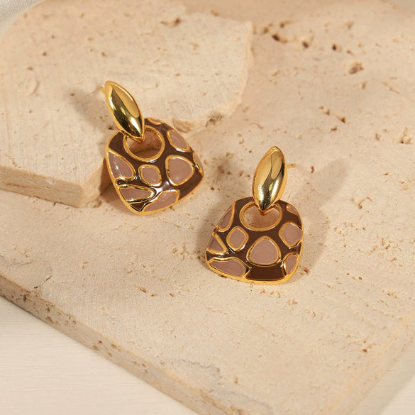Wholesale Jewelry Retro Style Copper Geometric Dripping Oil Leopard Print Earrings For Women