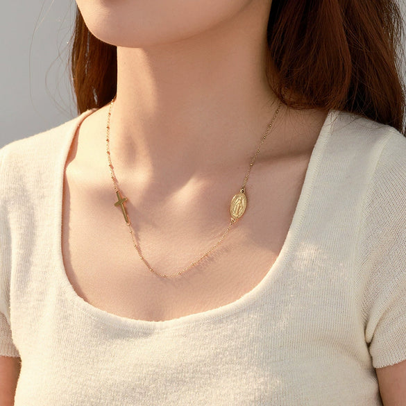 Wholesale Jewelry Retro Style Cross Titanium Steel Geometric Electroplated Necklace
