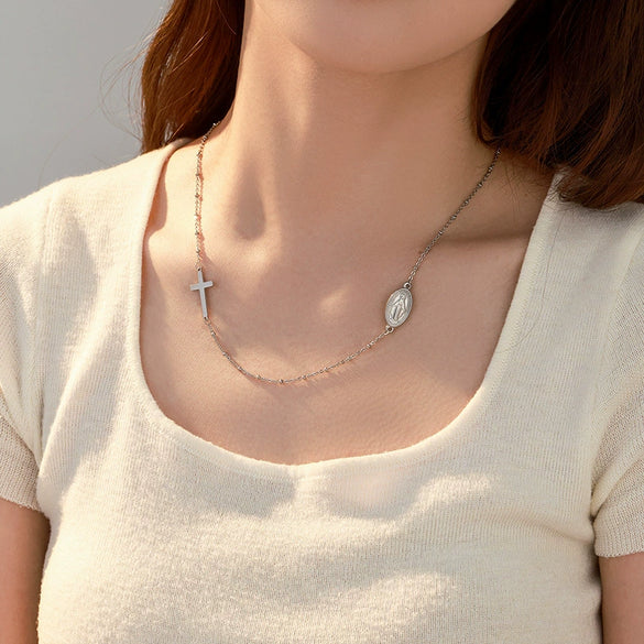 Wholesale Jewelry Retro Style Cross Titanium Steel Geometric Electroplated Necklace