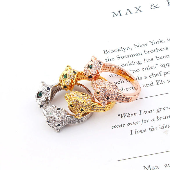 Wholesale Jewelry Retro Style Doubleheaded Leopard Open Bracelet Ring Set Made Of Environmental Protection Copper With Microinlaid Zircon And Electroplating Treatment