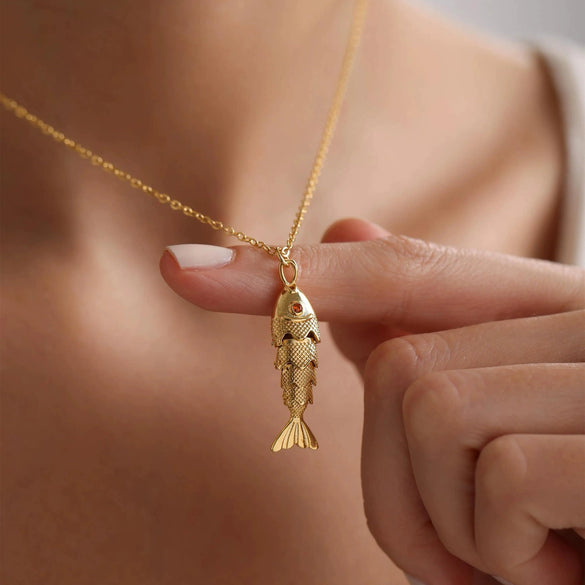 Wholesale Jewelry Retro Style Fish Koi Copper Zirconia Electroplating Pendant Necklace For Women