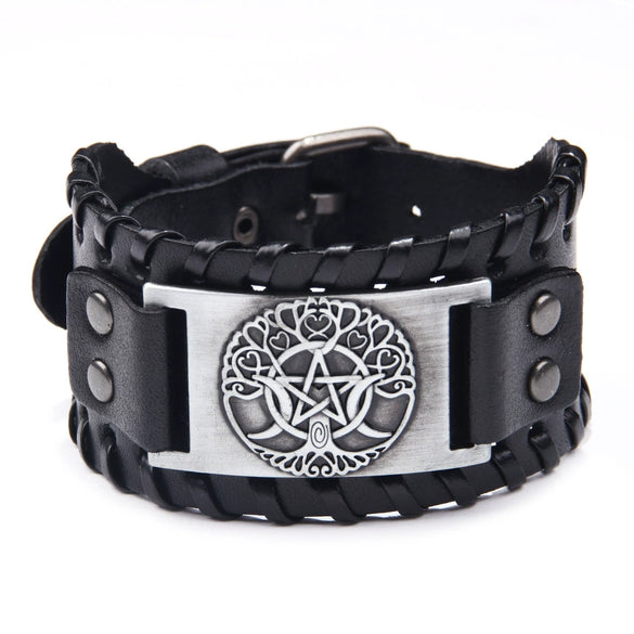 Wholesale Jewelry Retro Style Fivepointed Star Alloy And Cowhide Bracelet For Men Electroplated