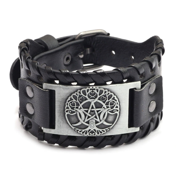 Wholesale Jewelry Retro Style Fivepointed Star Alloy And Cowhide Bracelet For Men Electroplated