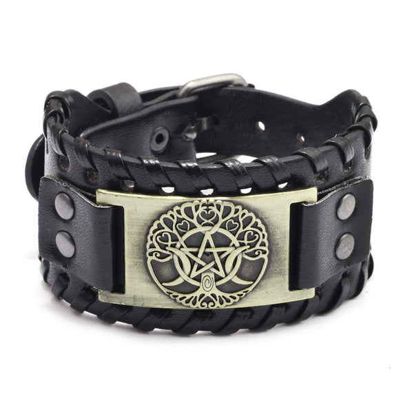 Wholesale Jewelry Retro Style Fivepointed Star Alloy And Cowhide Bracelet For Men Electroplated