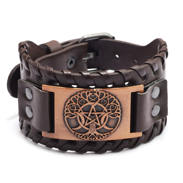 Wholesale Jewelry Retro Style Fivepointed Star Alloy And Cowhide Bracelet For Men Electroplated