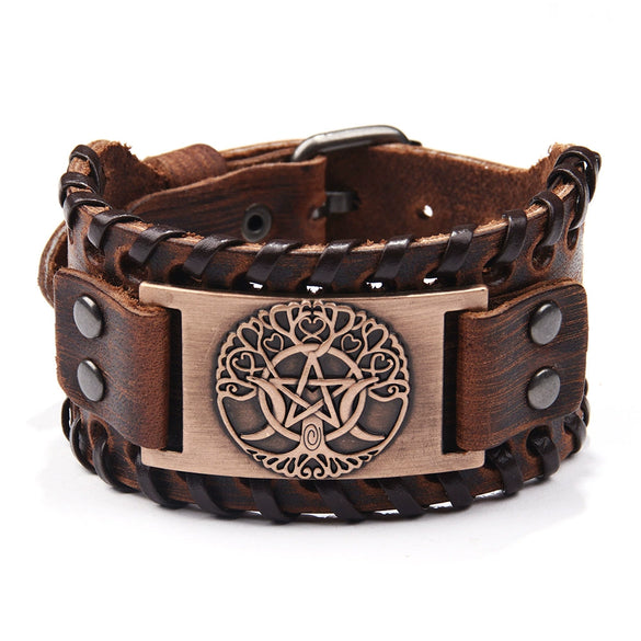Wholesale Jewelry Retro Style Fivepointed Star Alloy And Cowhide Bracelet For Men Electroplated