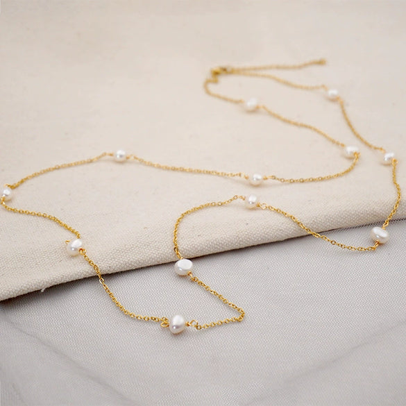 Wholesale Jewelry Retro Style Freshwater Pearl Titanium Steel Cross Chain Necklace For Women