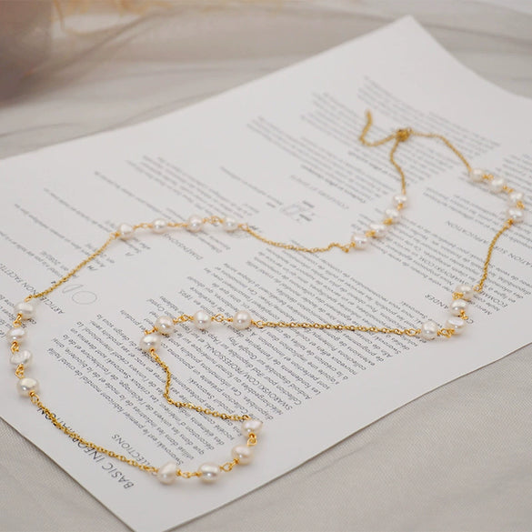 Wholesale Jewelry Retro Style Freshwater Pearl Titanium Steel Cross Chain Necklace For Women