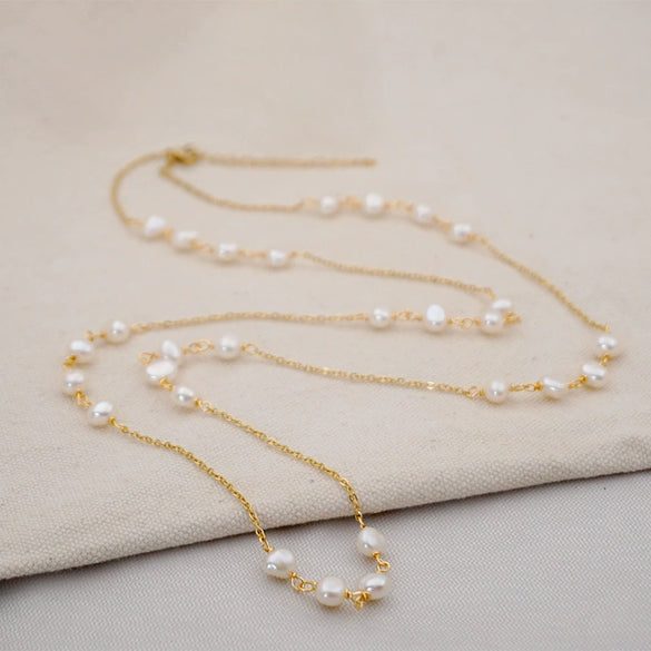 Wholesale Jewelry Retro Style Freshwater Pearl Titanium Steel Cross Chain Necklace For Women
